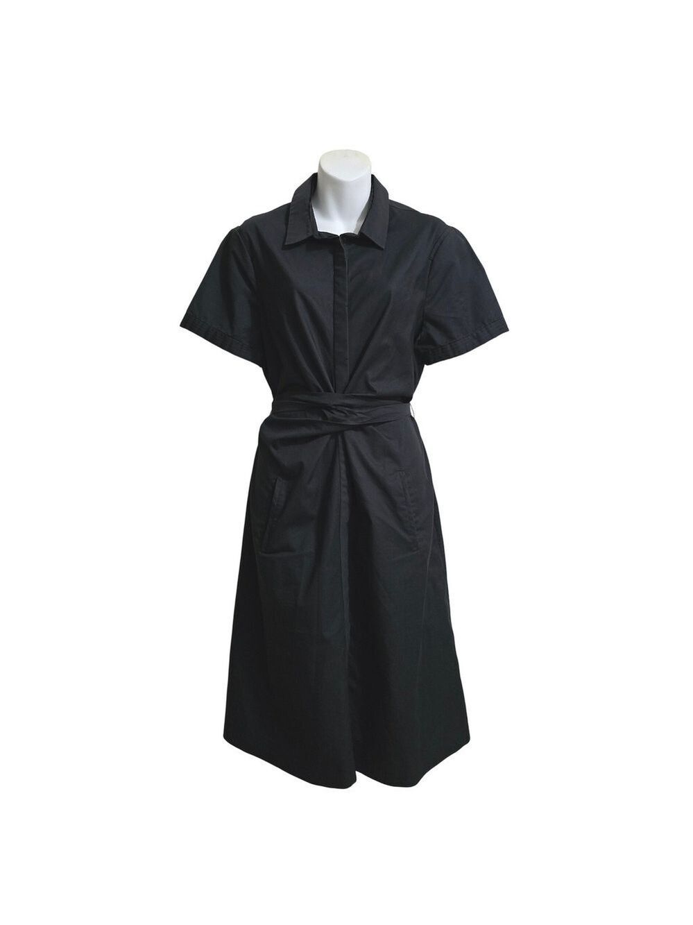 Elie Tahari Mimi Cotton Poplin Tie Waist Knee Length Dress In Black Sz 16